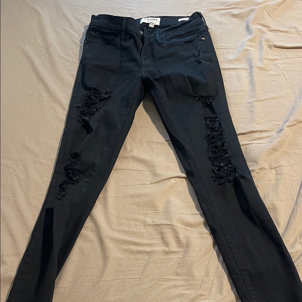 Frame Denim Charcoal Distressed Jeans